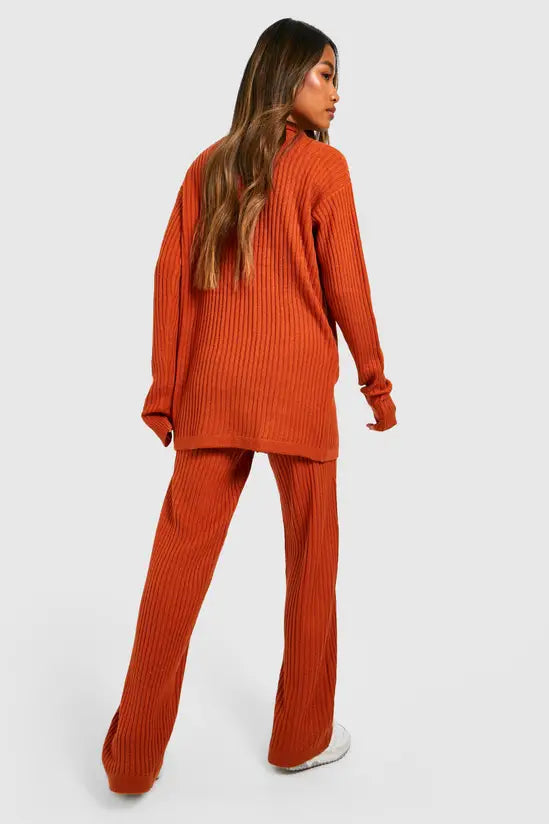 boohoo Knitted Shirt & Wide Leg Trouser Co-ord