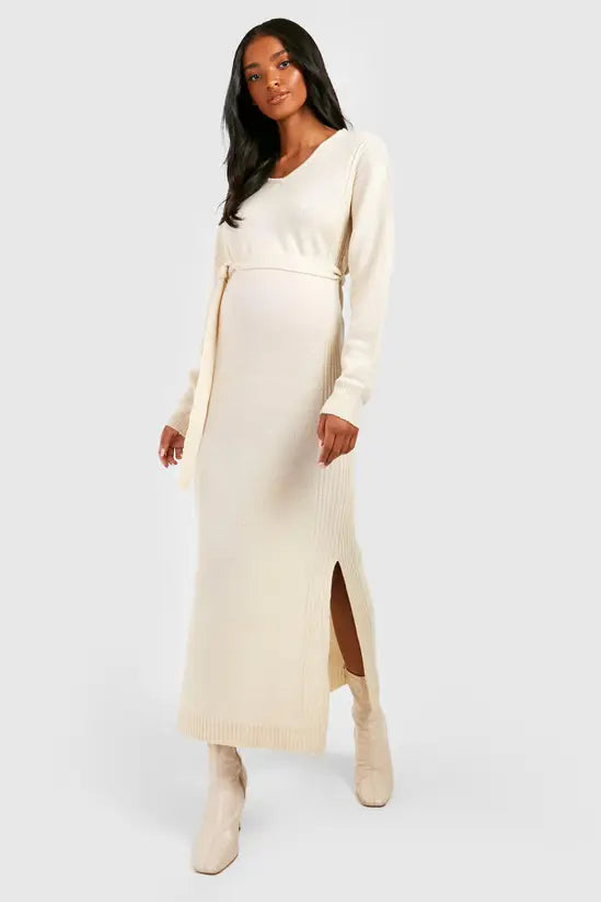 boohoo Maternity Knitted Split Midaxi Dress