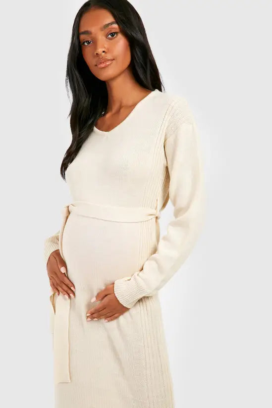 boohoo Maternity Knitted Split Midaxi Dress
