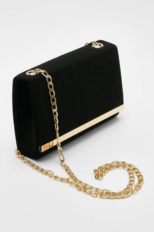 Boohoo - Structured Hardware Detail Clutch Bag and Chain