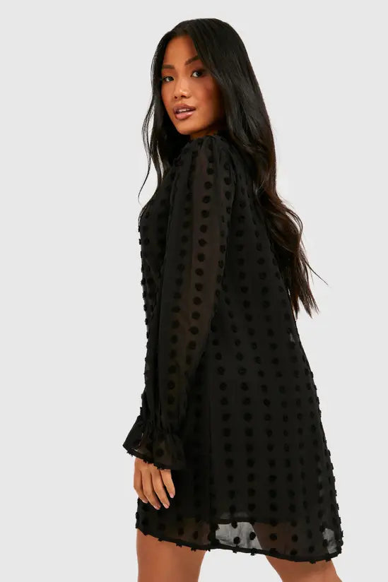 boohoo Petite Dobby Textured High Neck Shift Dress