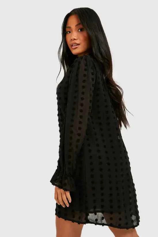 boohoo Petite Dobby Textured High Neck Shift Dress