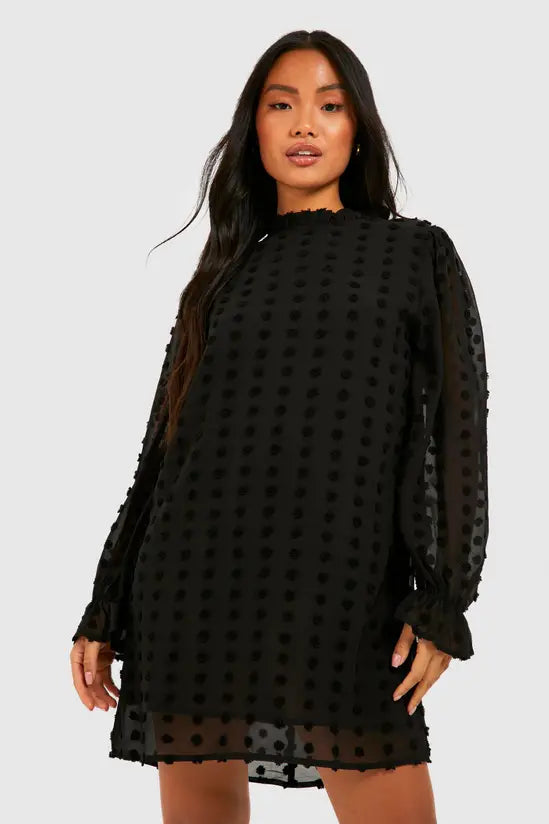 boohoo Petite Dobby Textured High Neck Shift Dress
