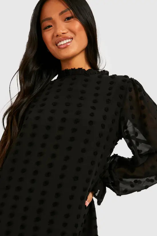 boohoo Petite Dobby Textured High Neck Shift Dress