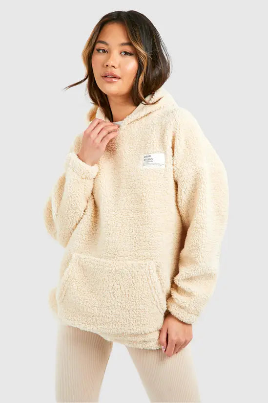 boohoo Borg Woven Label Oversized Hoodie