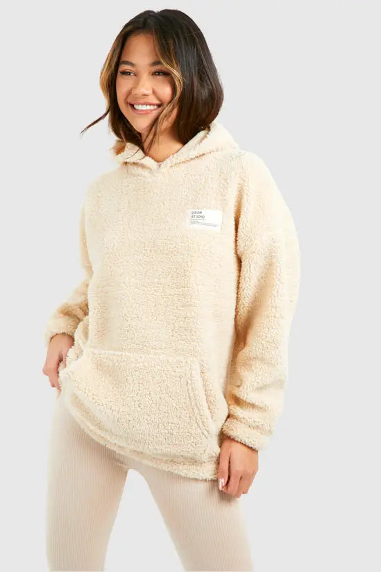 boohoo Borg Woven Label Oversized Hoodie