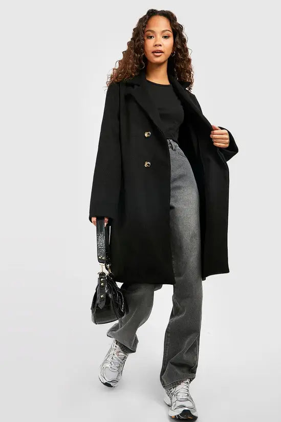 boohoo Belted Double Breasted Wool Look Coat