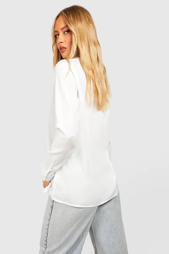 boohoo Tall Woven Long Sleeve Collared Shirt