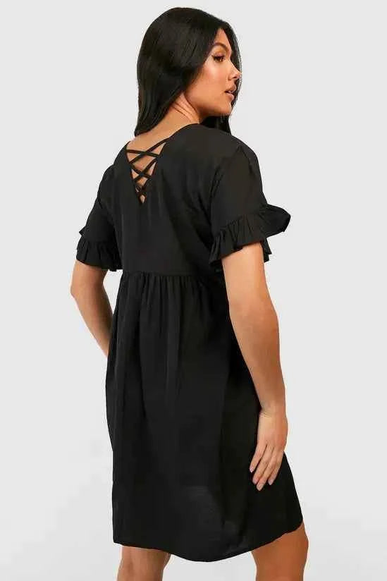 boohoo Maternity Frill Sleeve Smock Dress