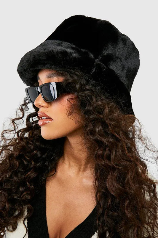 boohoo Black Faux Fur Bucket Hat