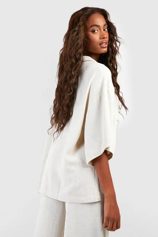 boohoo Linen Mix Relaxed Fit Short Sleeved Shirt
