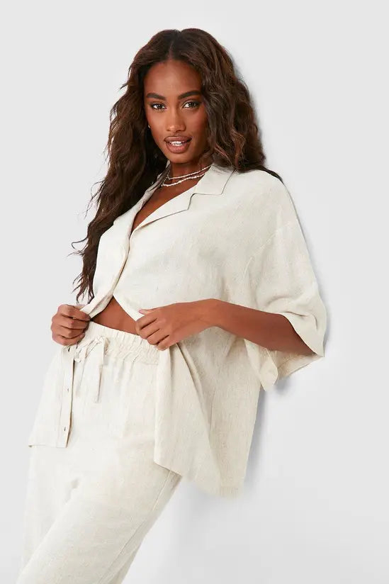 boohoo Linen Mix Relaxed Fit Short Sleeved Shirt