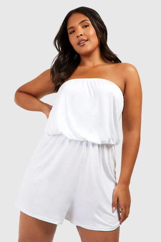 boohoo Plus Jersey Beach Bandeau Playsuit