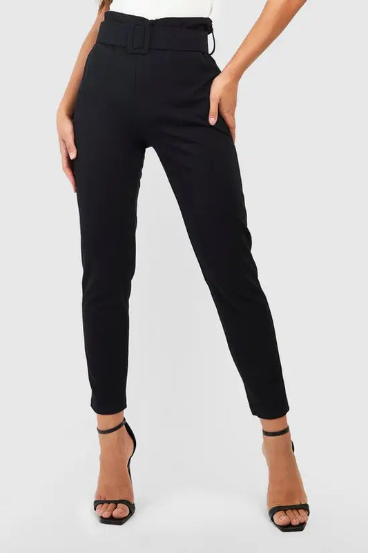 boohoo High Waisted Buckle Belted Cigarette Trousers