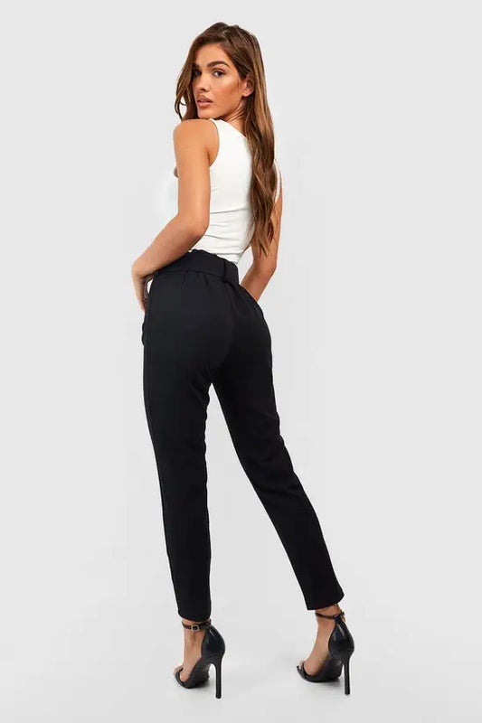 boohoo High Waisted Buckle Belted Cigarette Trousers
