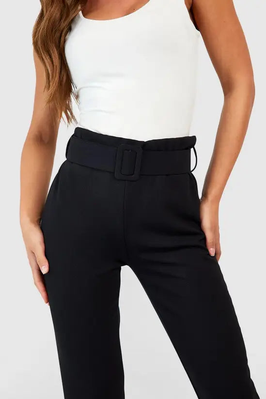 boohoo High Waisted Buckle Belted Cigarette Trousers