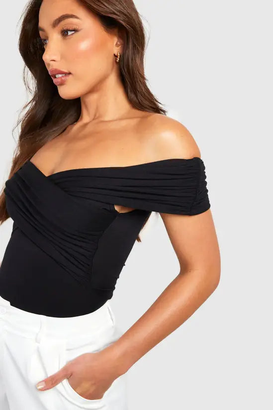 boohoo Tall Bardot Ruched Detail Bodysuit