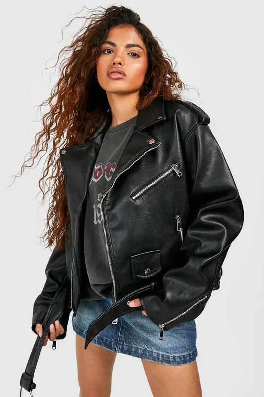 Boohoo Faux Leather Oversized Biker Jacket
