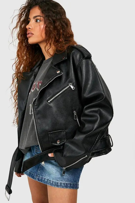 Boohoo Faux Leather Oversized Biker Jacket