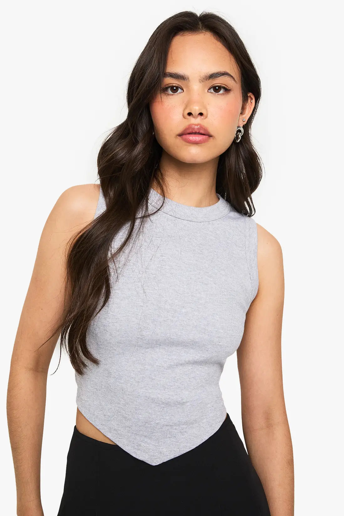 boohoo Thick Binding V Hem Rib Vest