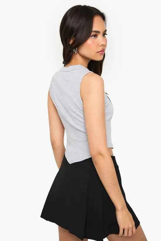 boohoo Thick Binding V Hem Rib Vest