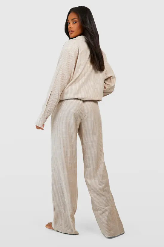 boohoo Cotton Tonal Pinstripe Pyjama Trouser