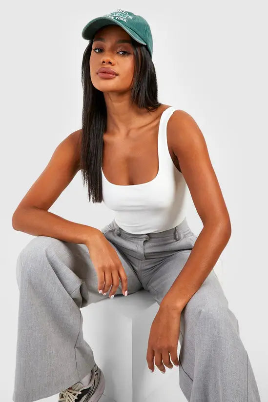 Boohoo Square Neck Slinky Double Layer Bodysuit