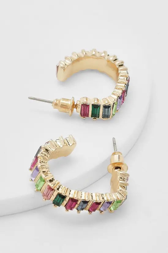 boohoo Rainbow Diamante Mini Hoop Earrings