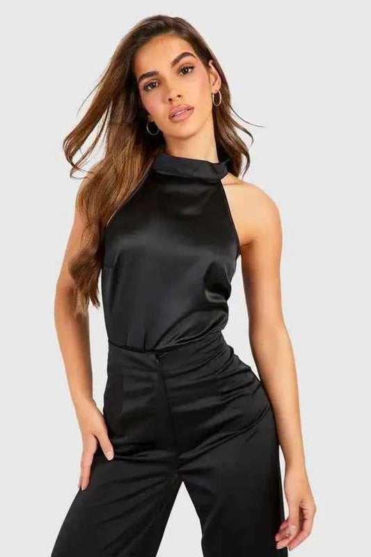 boohoo Satin High Neck Bodysuit
