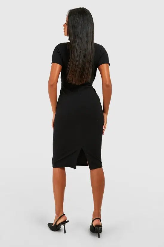 boohoo Jersey Crepe Pleat Front Belted Midi Dress