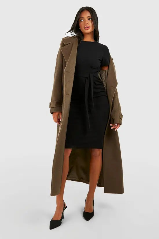 boohoo Jersey Crepe Pleat Front Belted Midi Dress