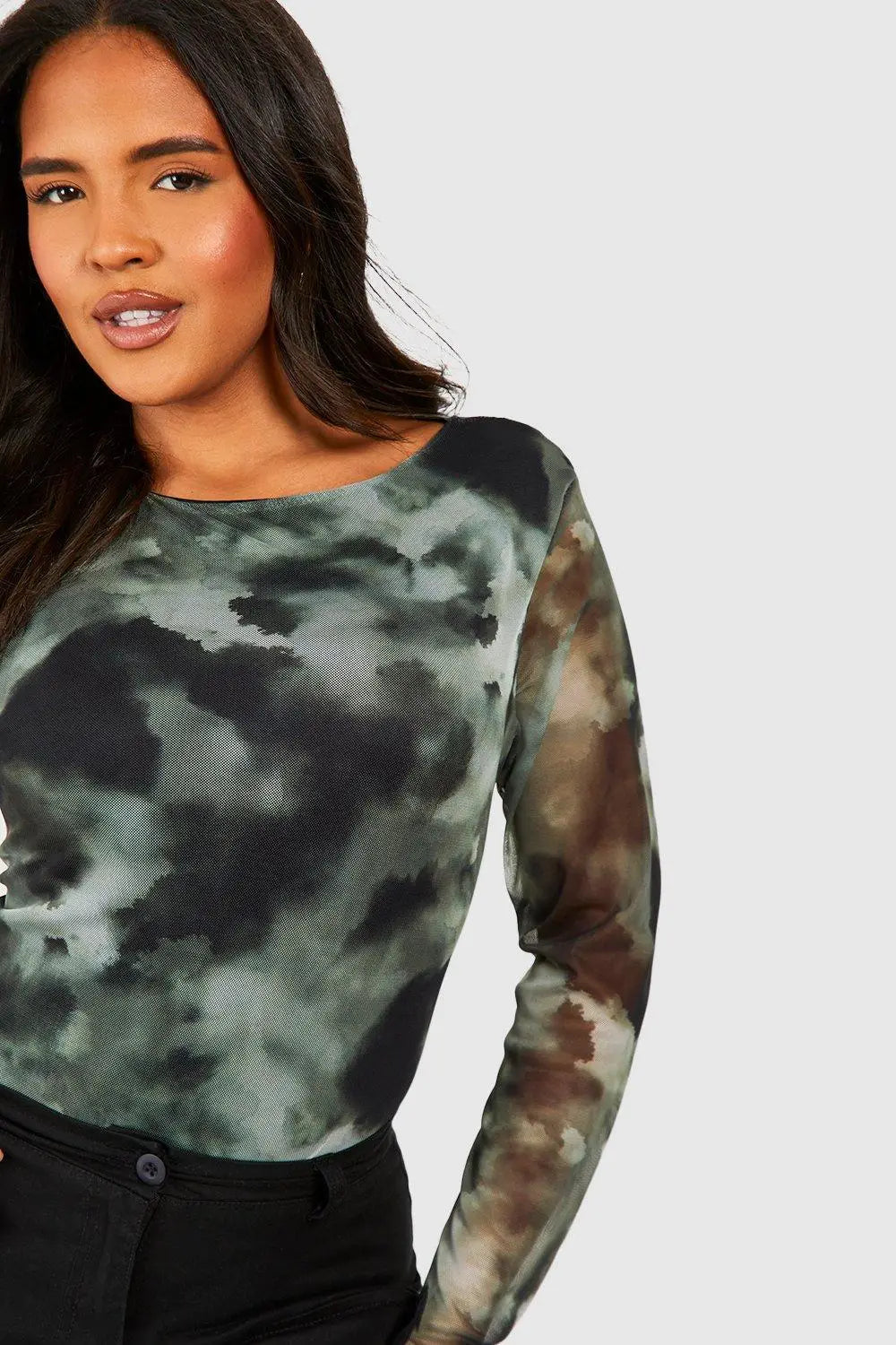 boohoo Plus Abstract Mesh Long Sleeve Top