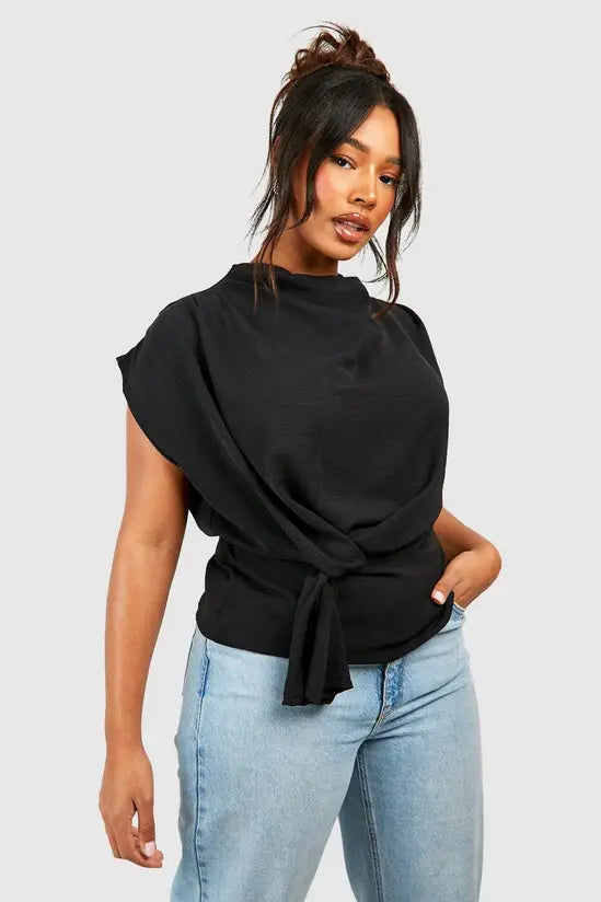 Boohoo Plus Knot Cowl Neck Blouse