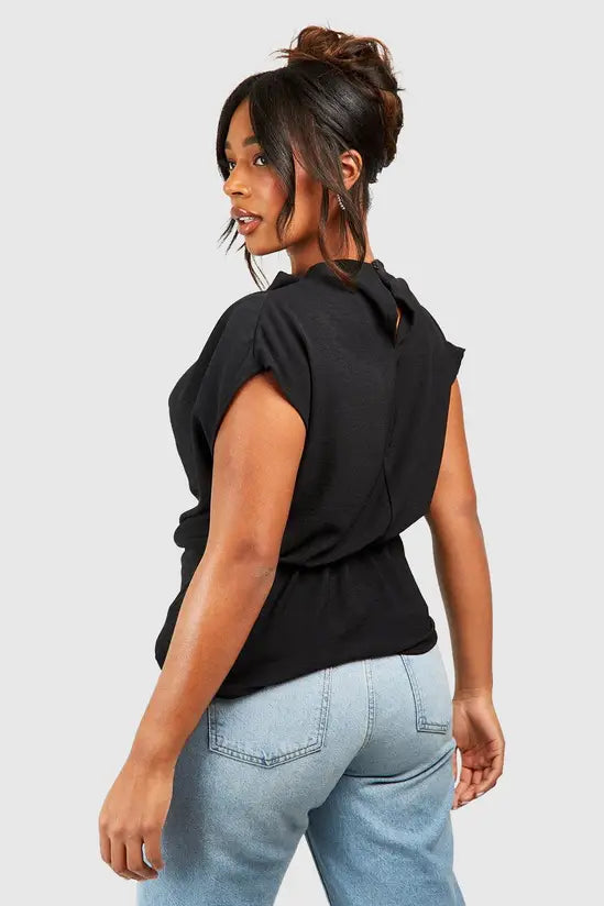 Boohoo Plus Knot Cowl Neck Blouse
