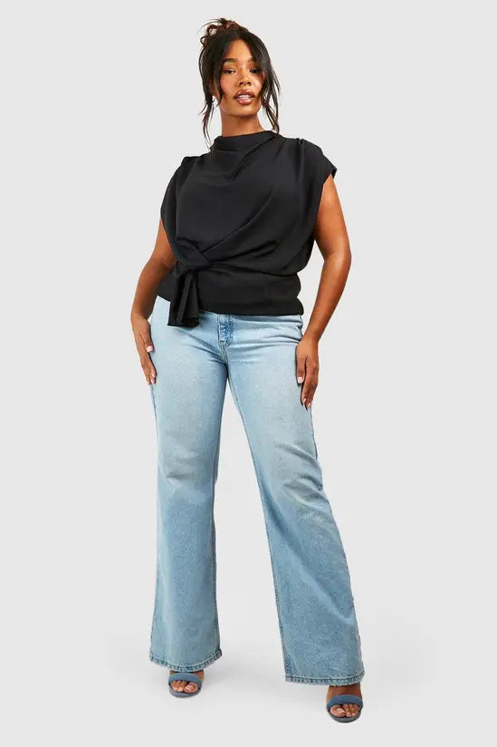 Boohoo Plus Knot Cowl Neck Blouse