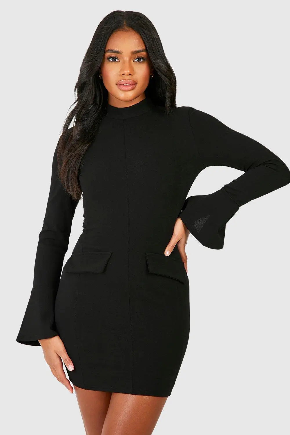 Boohoo - Crepe High Neck Pocket Detail Mini Dress