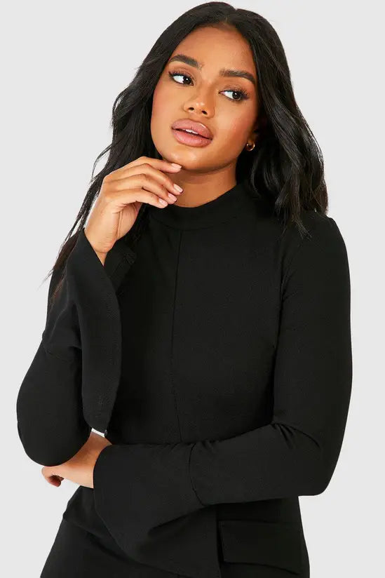 Boohoo - Crepe High Neck Pocket Detail Mini Dress