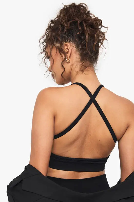 Boohoo Basics Seamless Rib Plunge Cross Back Light Support Sports Bra
