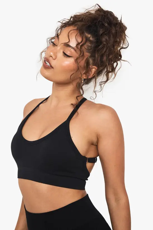 Boohoo Basics Seamless Rib Plunge Cross Back Light Support Sports Bra