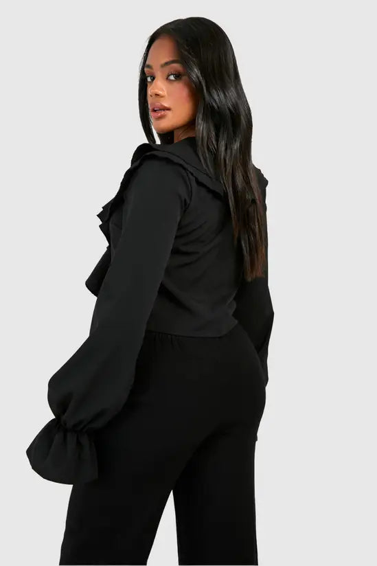 boohoo Ruffle Tie Front Blouse