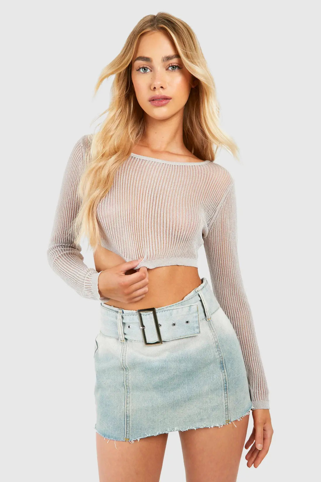 boohoo Raw Hem Panel Detail Denim Micro Mini Skirt