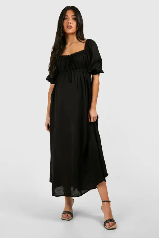 boohoo Maternity Linen Look Milk Maid Midi Dress