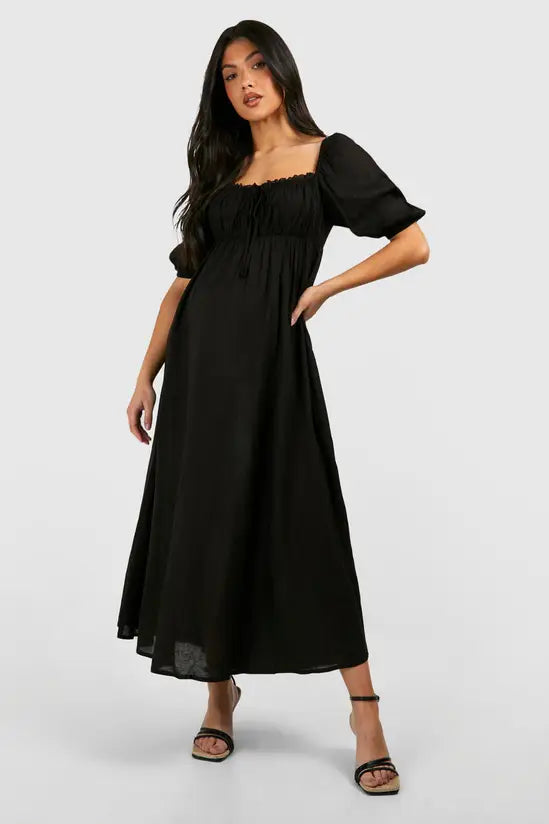 boohoo Maternity Linen Look Milk Maid Midi Dress