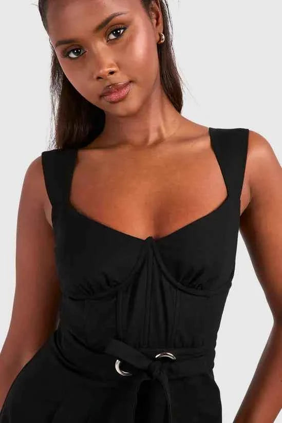 Boohoo - Linen Blend Belt Detail Jumpsuit