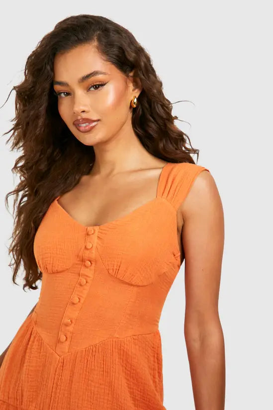 boohoo Textured Cotton Milkmaid Dress