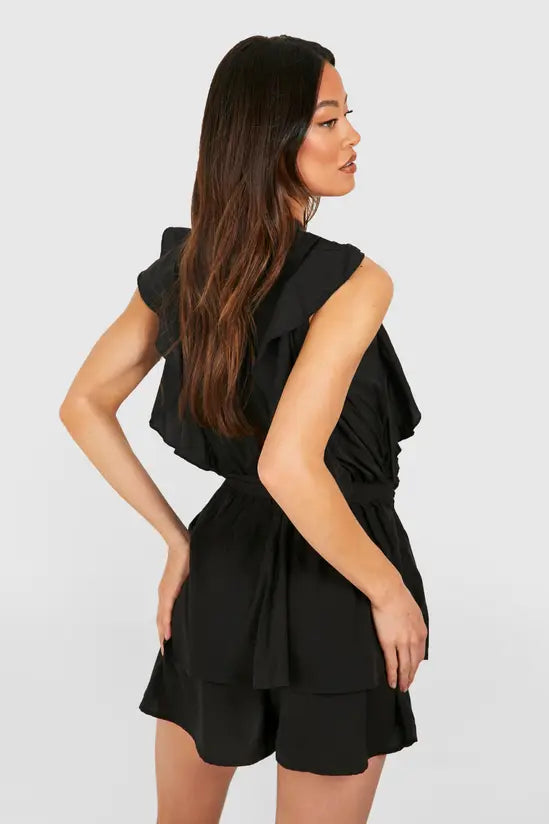 boohoo Tall Woven Ruffle Flippy Playsuit