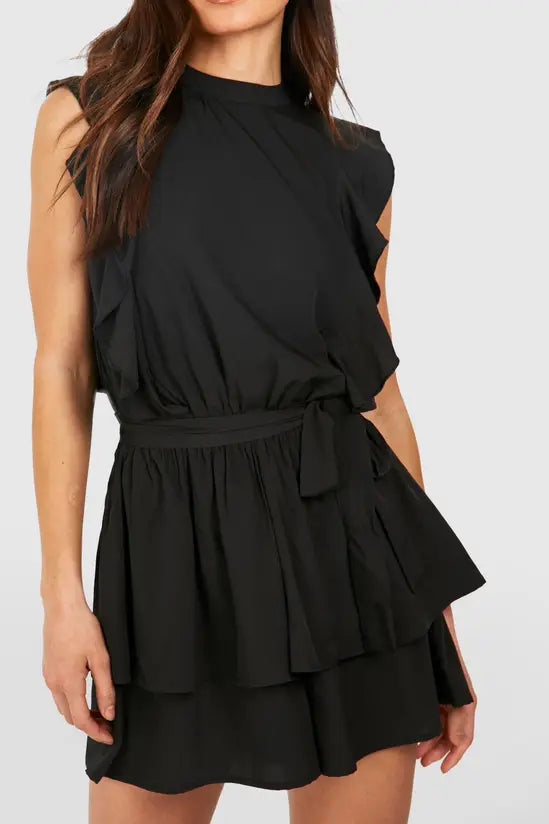 boohoo Tall Woven Ruffle Flippy Playsuit