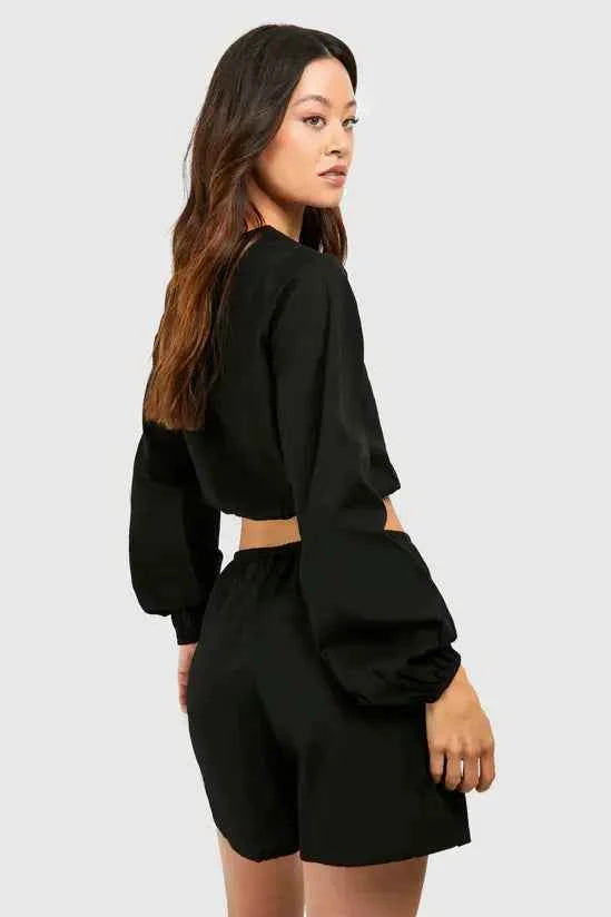 boohoo Tall Beach Shorts And Puff Sleeve Top Co-ord