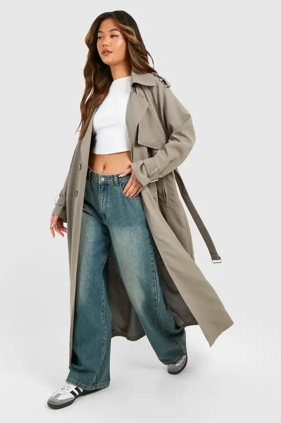 boohoo Oversized Double Breast Trench Coat