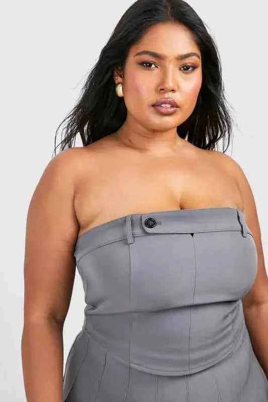 boohoo Plus Button Detail Tailored Corset Top